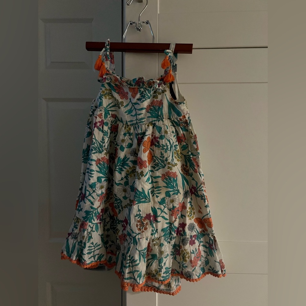 Floral Kids Dress with Orange Accents